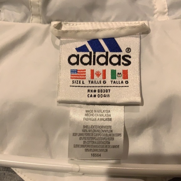 Vintage Adidas Black White Windbreaker Pullover Jacket w/ Hood Soccer Size Large - Picture 4 of 5